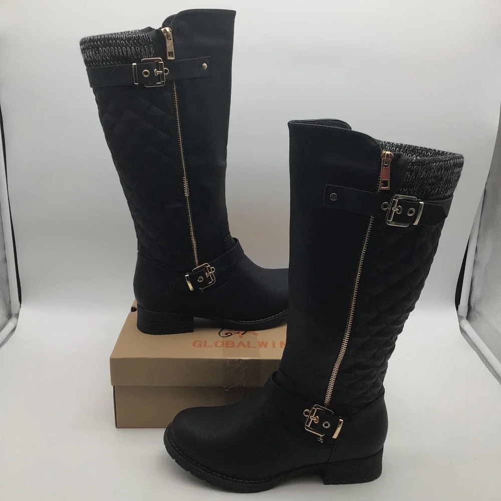 Globalwin Womens Black Quilted Knee High Riding Boots G017YY01-1 Size‎ 8 NEW